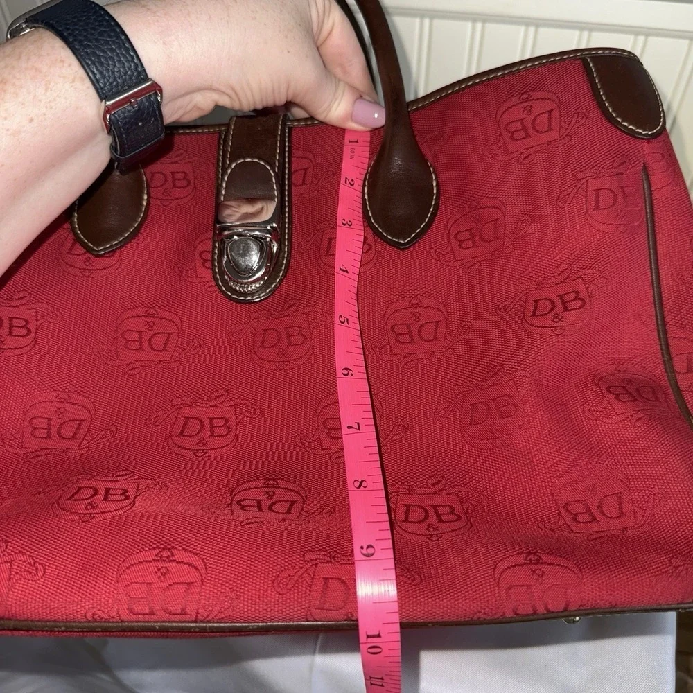 DOONEY & BOURKE Red Canvas & Brown Leather DB Signature Tote Satchel Bag Purse
